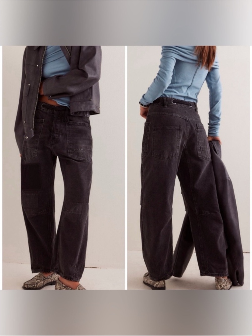 NWT Free People We The Free Moxie Pull-On Barrel Jeans night hawk black - 25 *IR